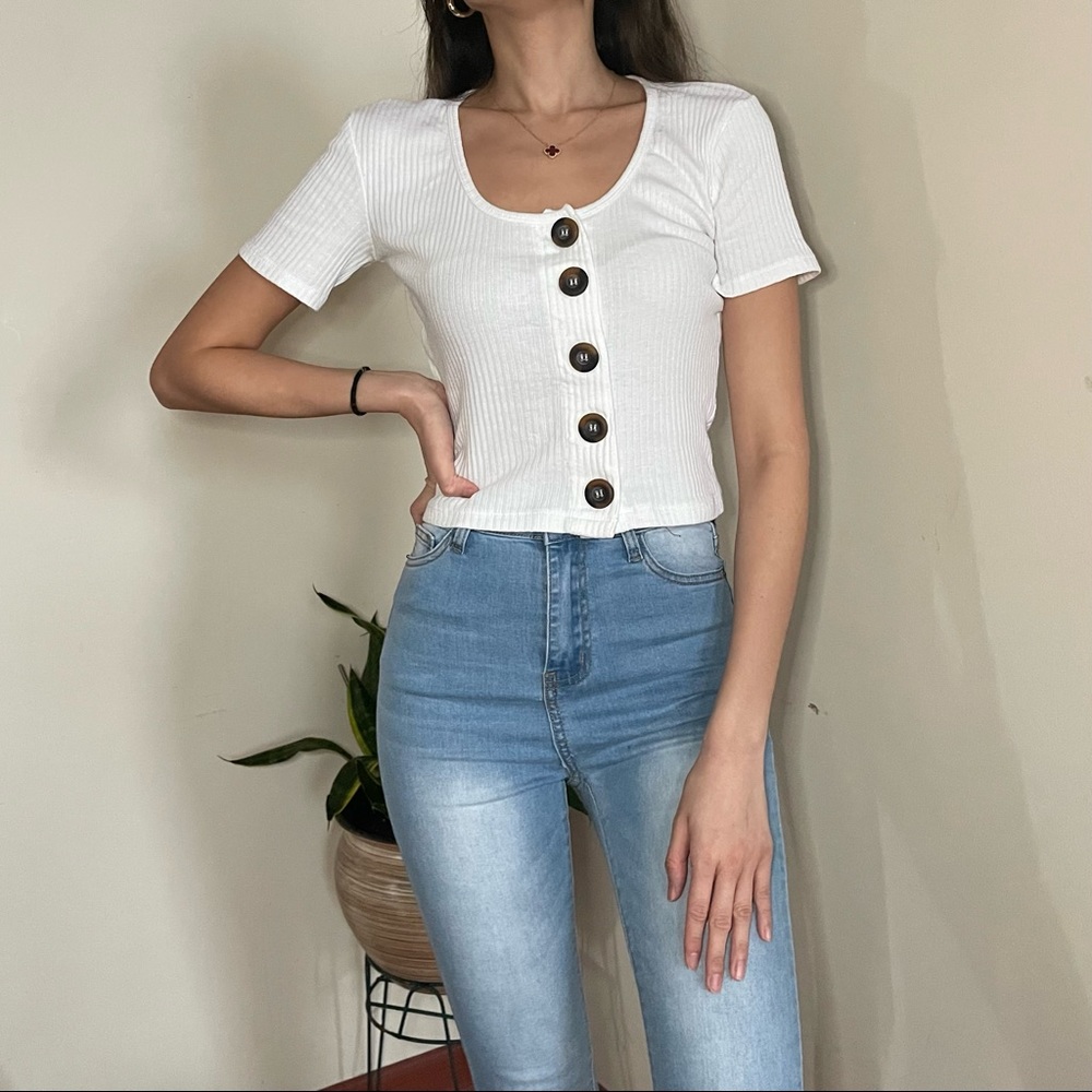 ZARA white T-shirt with buttons, size Small